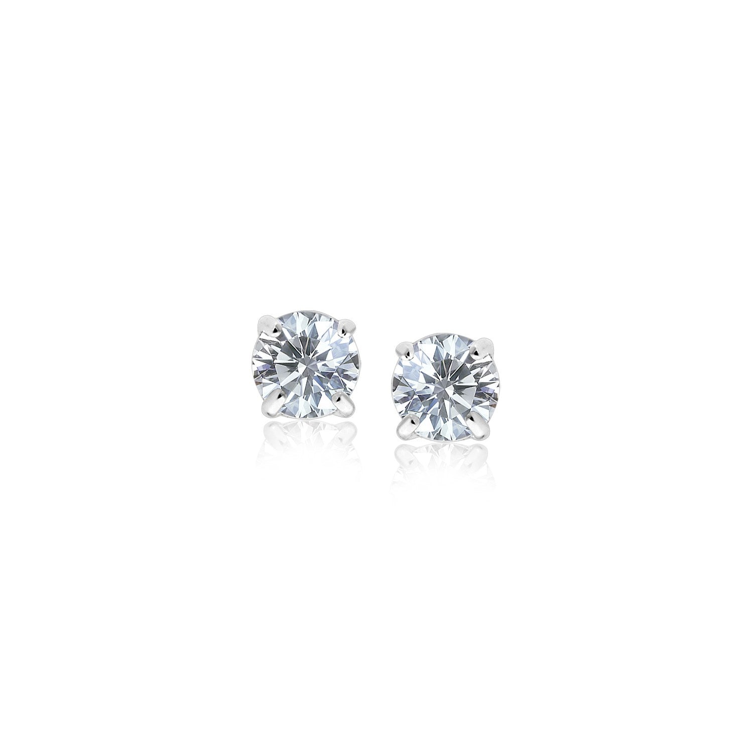 14k White Gold 3mm Faceted White Cubic Zirconia Stud Earrings in a sleek high-contrast midnight luxury editorial style
